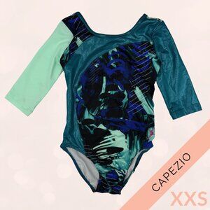 Capezio Gymnastics Leotard | Girls’ Size XXS | Teal & Blue Metallic Long Sleeve